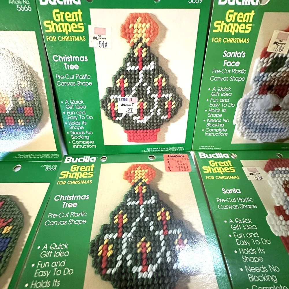 11 Vintage Bucilla  Shapes Christmas‎ Trees Candy Cane Bell Wreath Angel Santa